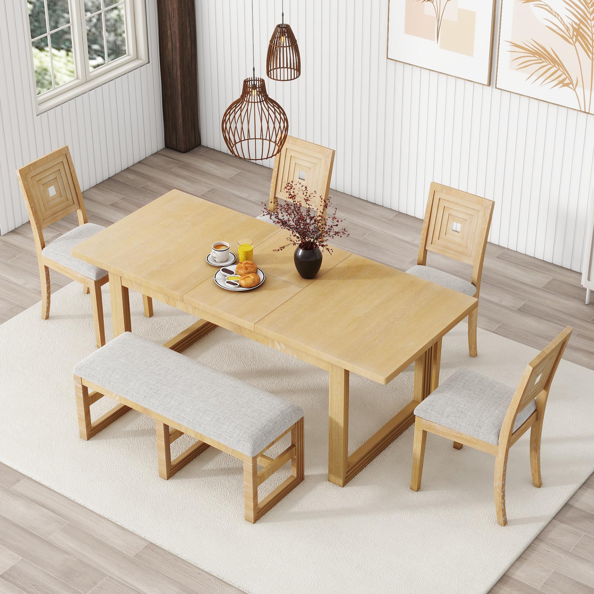 Amazon.com - 6-Piece Rectangular Dining Table Set for 6 Extendable